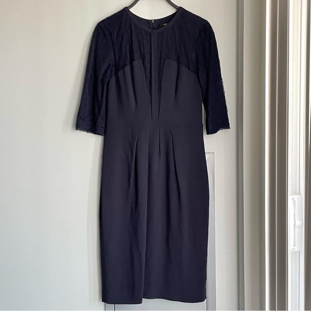 BOSS HUGO BOSS Elegant Navy Lace 3/4 Sleeves Dress